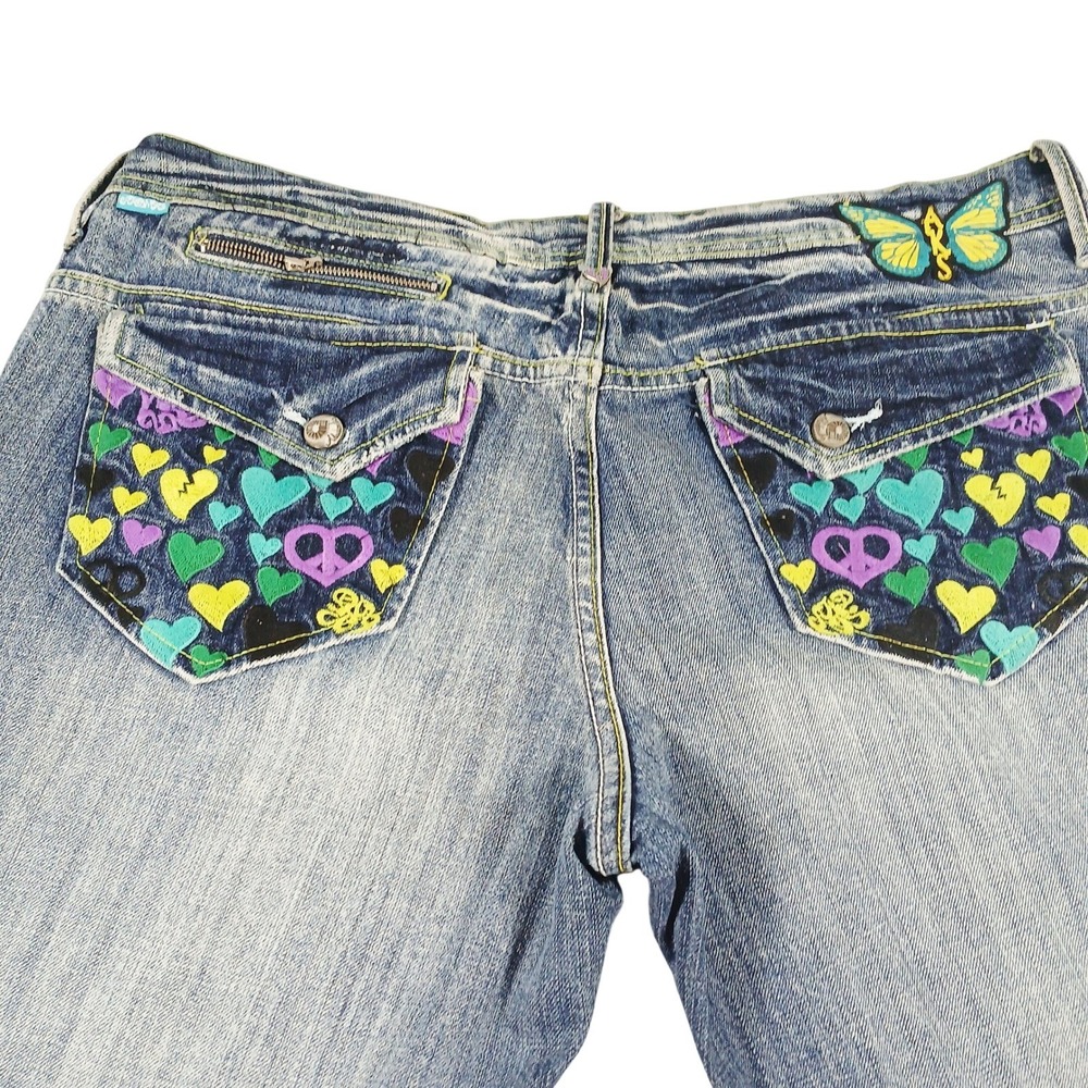 Vintage Y2K Akademiks Embroidered Low Rise Bootcut Jeans Cyber Streetwear 36